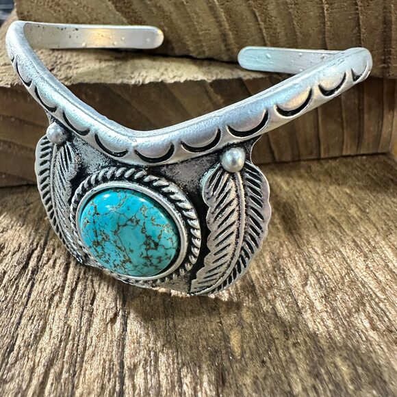Turquoise Cuff Bracelet - Elegant Natural Stone Design, Western Boho, Ships in - Picture 7 of 10